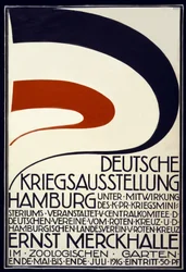 Affisch som annonserar en krigsutställning sponsrad av Röda Korset Deutsche Kriegsausstellung, Hamburg maj - juli 1916, 1916